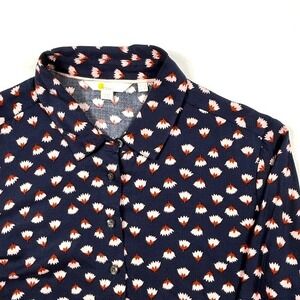 Boden Navy Blue Floral Tulip Print Long Sleeve Button Down Tunic Dress US 6R